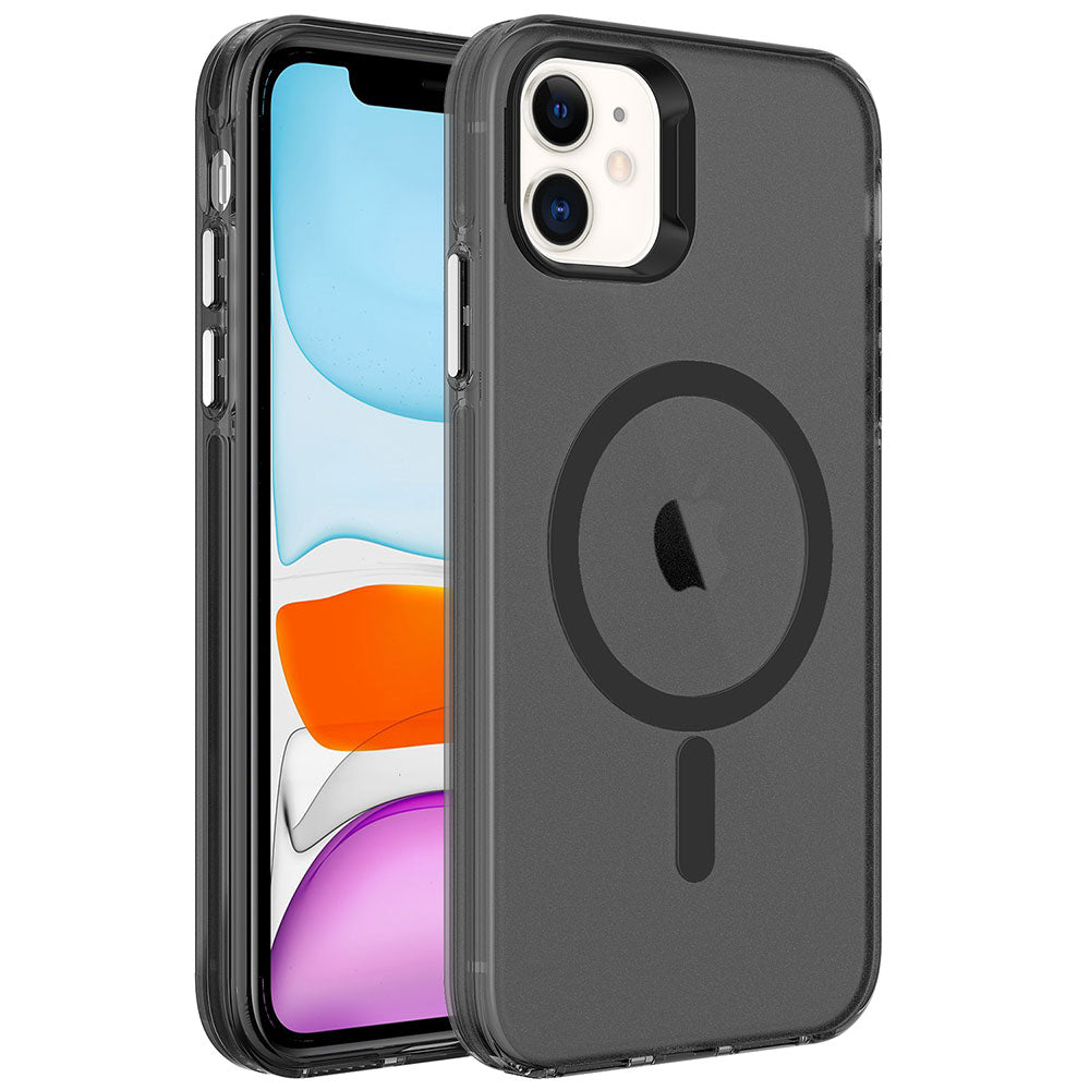 Apple iPhone 12 Uyumlu Kılıf Zore M-safe Şarj Özellikli Buzlu Transparan C-Pro Sert Kapak