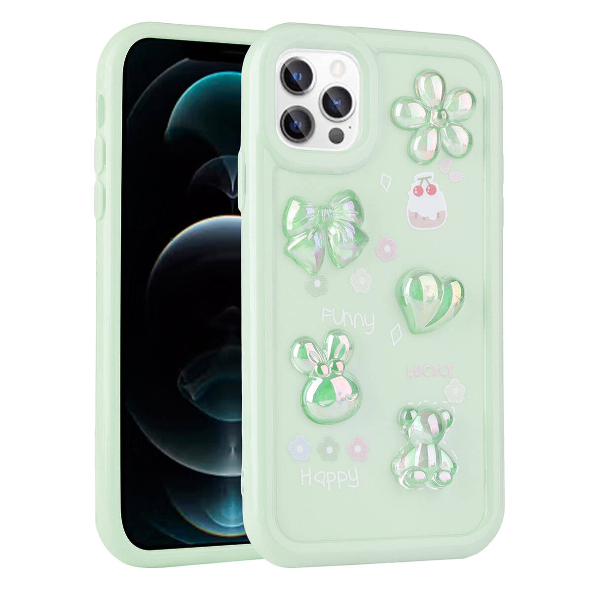 Apple iPhone 12 Pro Uyumlu Kılıf Kabartma Figürlü Parlak Zore Toys Silikon Kapak