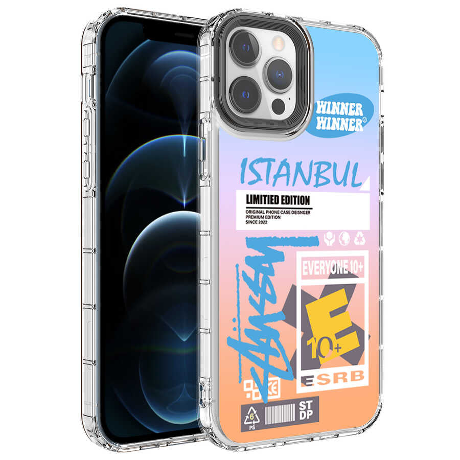Apple iPhone 12 Pro Uyumlu Kılıf Kamera Korumalı Renkli Desenli Sert Silikon Zore Korn Kapak