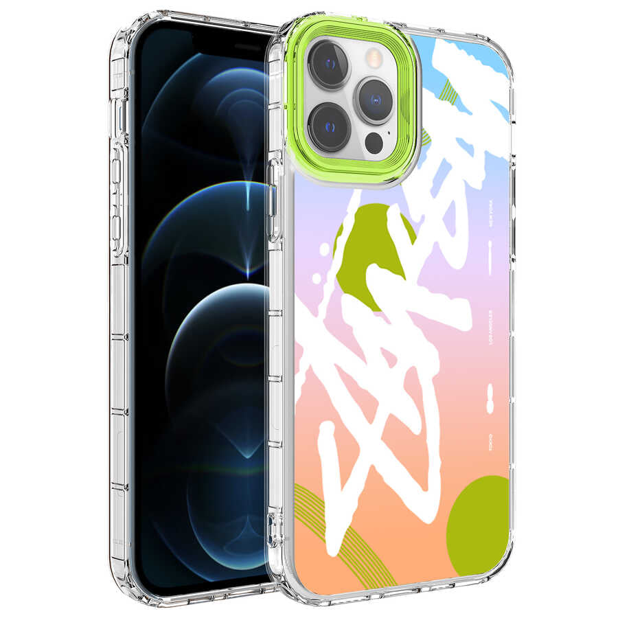Apple iPhone 12 Pro Uyumlu Kılıf Kamera Korumalı Renkli Desenli Sert Silikon Zore Korn Kapak