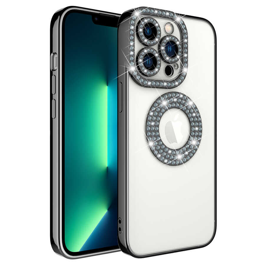 Apple iPhone 12 Pro Uyumlu Kılıf Kamera Korumalı Taş Süslemeli Arkası Şeffaf Zore Asya Kapak