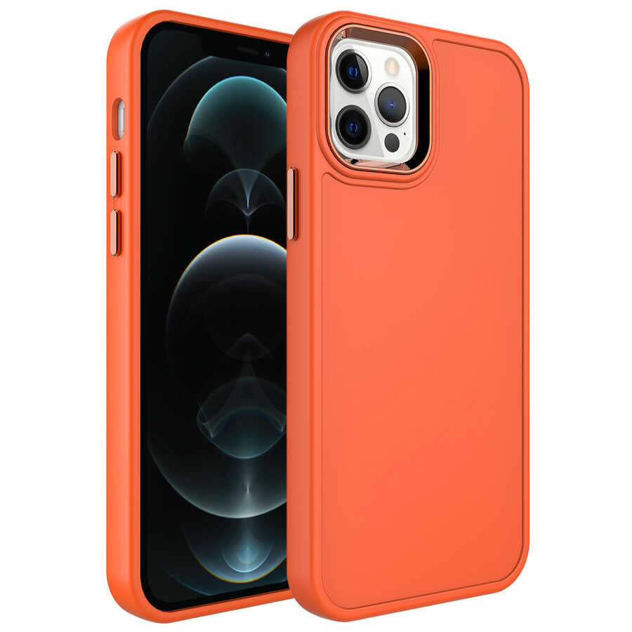 Apple iPhone 12 Pro Uyumlu Kılıf Metal Çerçeve ve Buton Tasarımlı Sert Zore Botox Kapak
