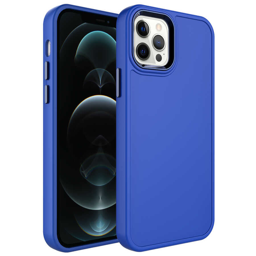 Apple iPhone 12 Pro Uyumlu Kılıf Metal Çerçeve ve Buton Tasarımlı Sert Zore Botox Kapak