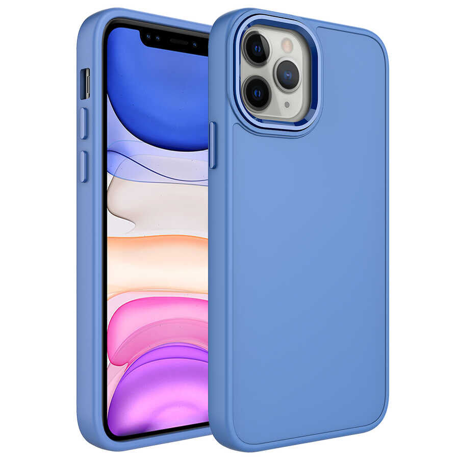 Apple iPhone 12 Pro Uyumlu Kılıf Metal Çerçeve ve Buton Tasarımlı Silikon Zore Luna Kapak