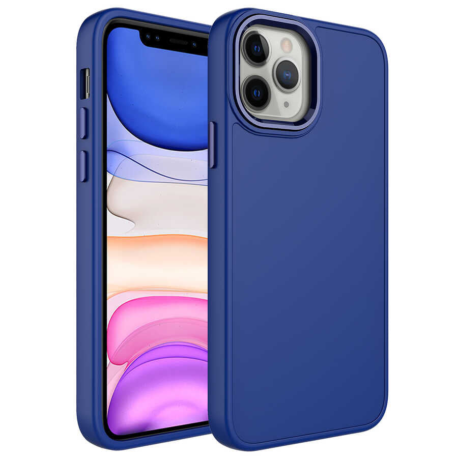 Apple iPhone 12 Pro Uyumlu Kılıf Metal Çerçeve ve Buton Tasarımlı Silikon Zore Luna Kapak