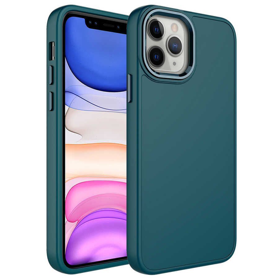 Apple iPhone 12 Pro Uyumlu Kılıf Metal Çerçeve ve Buton Tasarımlı Silikon Zore Luna Kapak