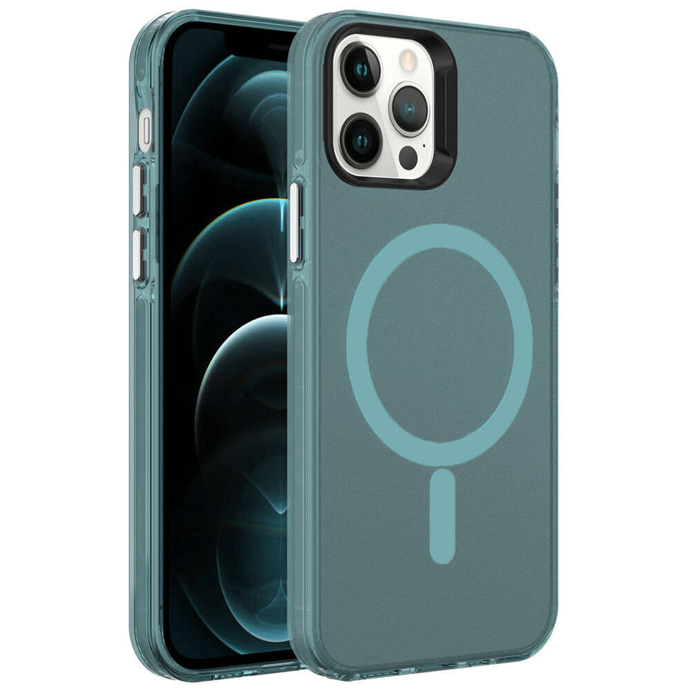 Apple iPhone 12 Pro Uyumlu Kılıf Zore M-safe Şarj Özellikli Buzlu Transparan C-Pro Sert Kapak