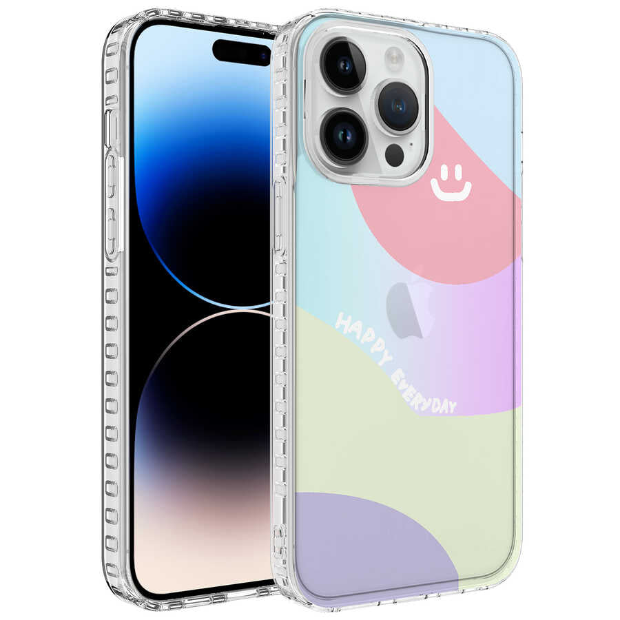 Apple iPhone 12 Pro Max Uyumlu Kılıf Airbag Kenarlı Renkli Desenli Silikon Zore Elegans Kapak