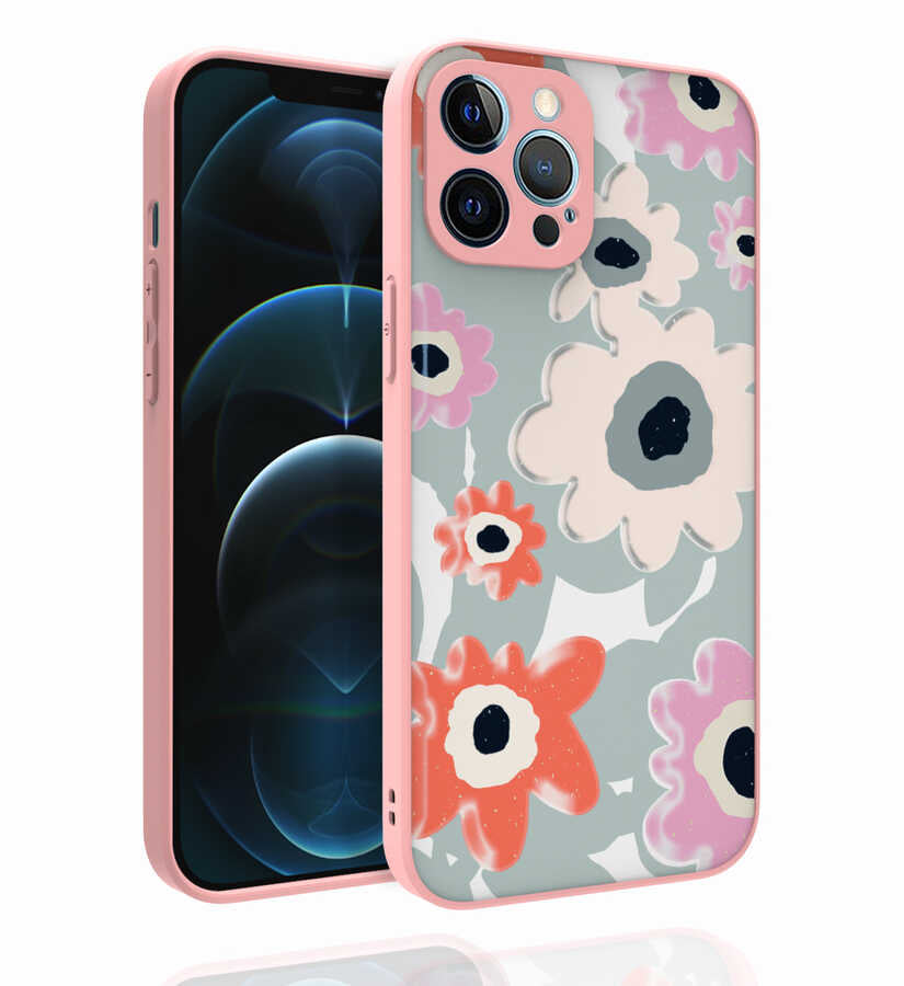 Apple iPhone 12 Pro Max Uyumlu Kılıf Desenli Kamera Korumalı Parlak Zore Nora Kapak