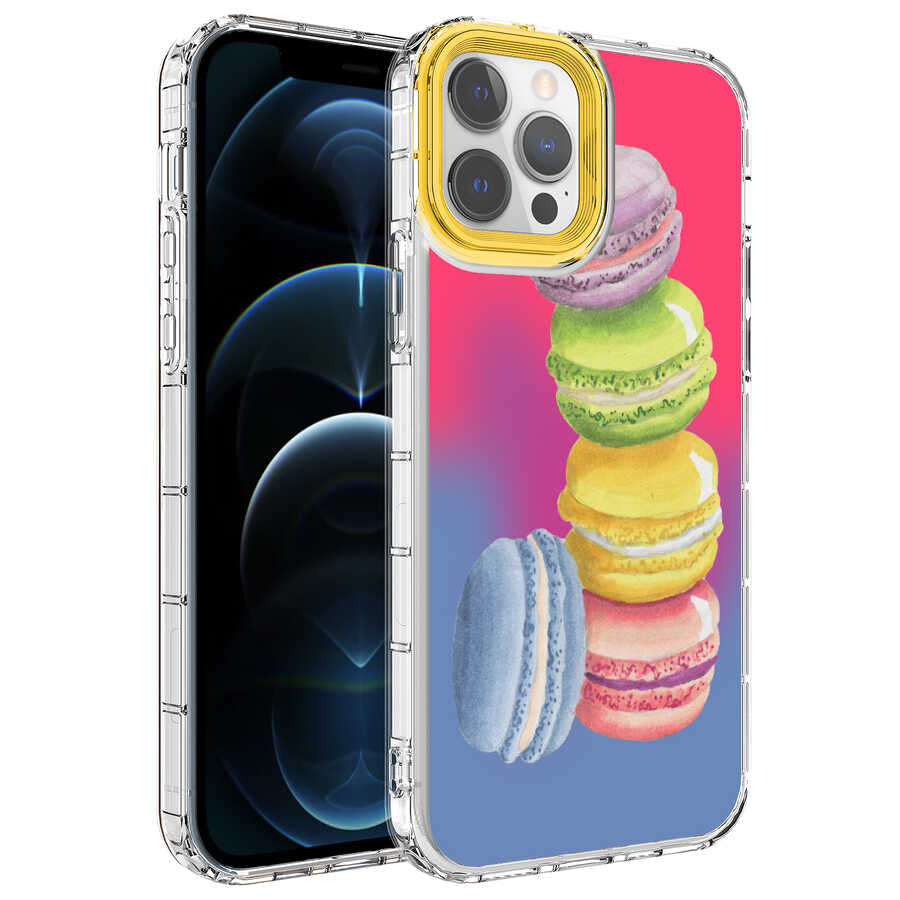Apple iPhone 12 Pro Max Uyumlu Kılıf Kamera Korumalı Renkli Desenli Sert Silikon Zore Korn Kapak