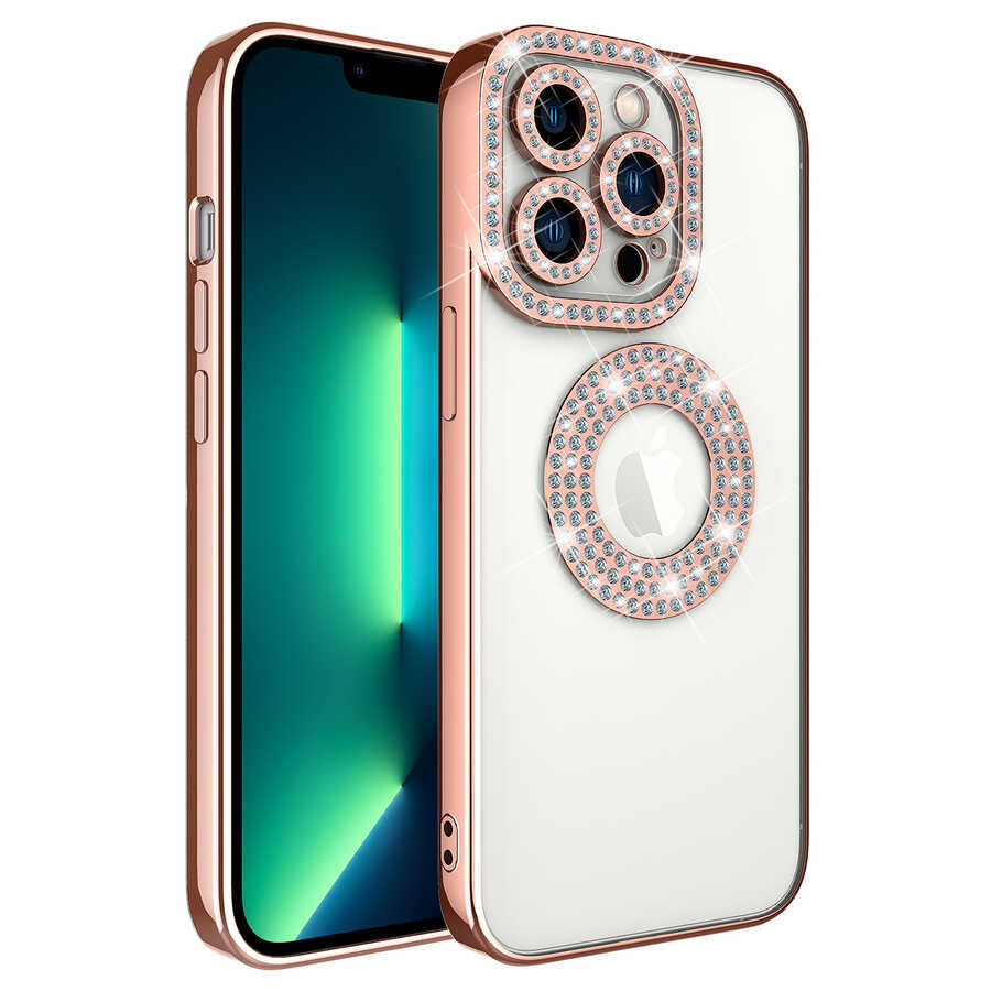 Apple iPhone 12 Pro Max Uyumlu Kılıf Kamera Korumalı Taş Süslemeli Arkası Şeffaf Zore Asya Kapak