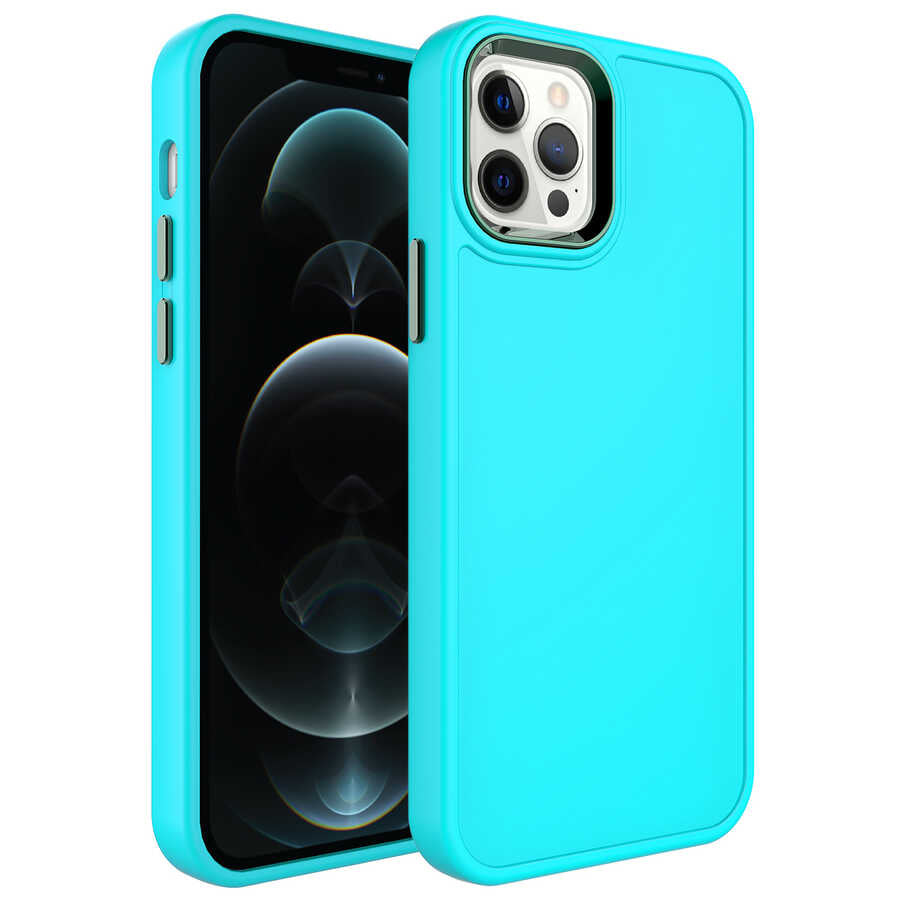 Apple iPhone 12 Pro Max Uyumlu Kılıf Metal Çerçeve ve Buton Tasarımlı Sert Zore Botox Kapak