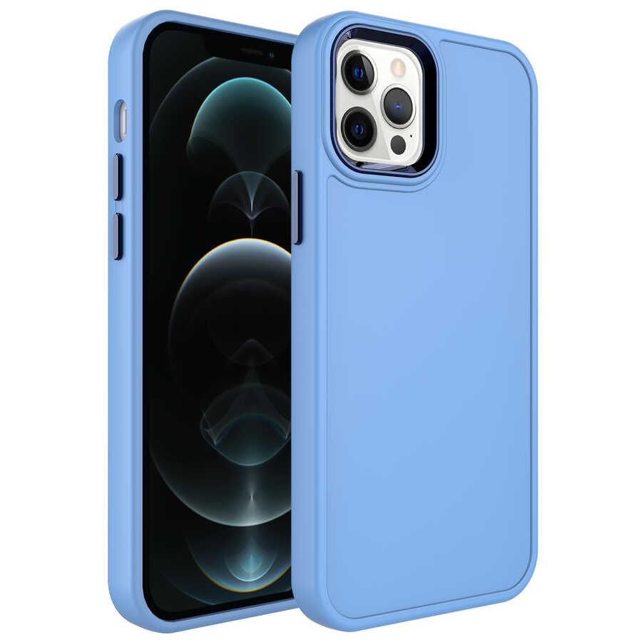 Apple iPhone 12 Pro Max Uyumlu Kılıf Metal Çerçeve ve Buton Tasarımlı Sert Zore Botox Kapak