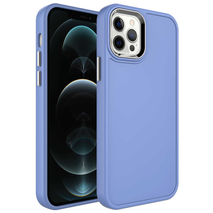 Apple iPhone 12 Pro Max Uyumlu Kılıf Metal Çerçeve ve Buton Tasarımlı Sert Zore Botox Kapak