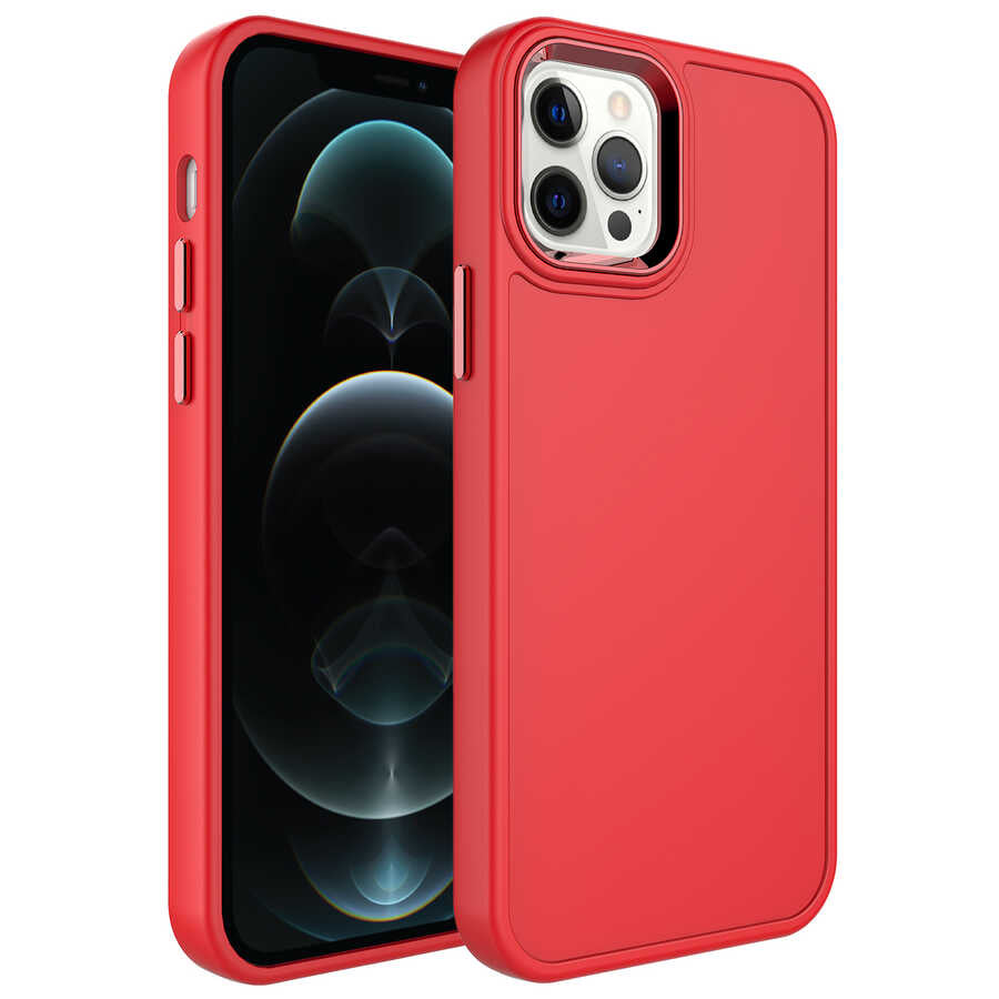 Apple iPhone 12 Pro Max Uyumlu Kılıf Metal Çerçeve ve Buton Tasarımlı Sert Zore Botox Kapak