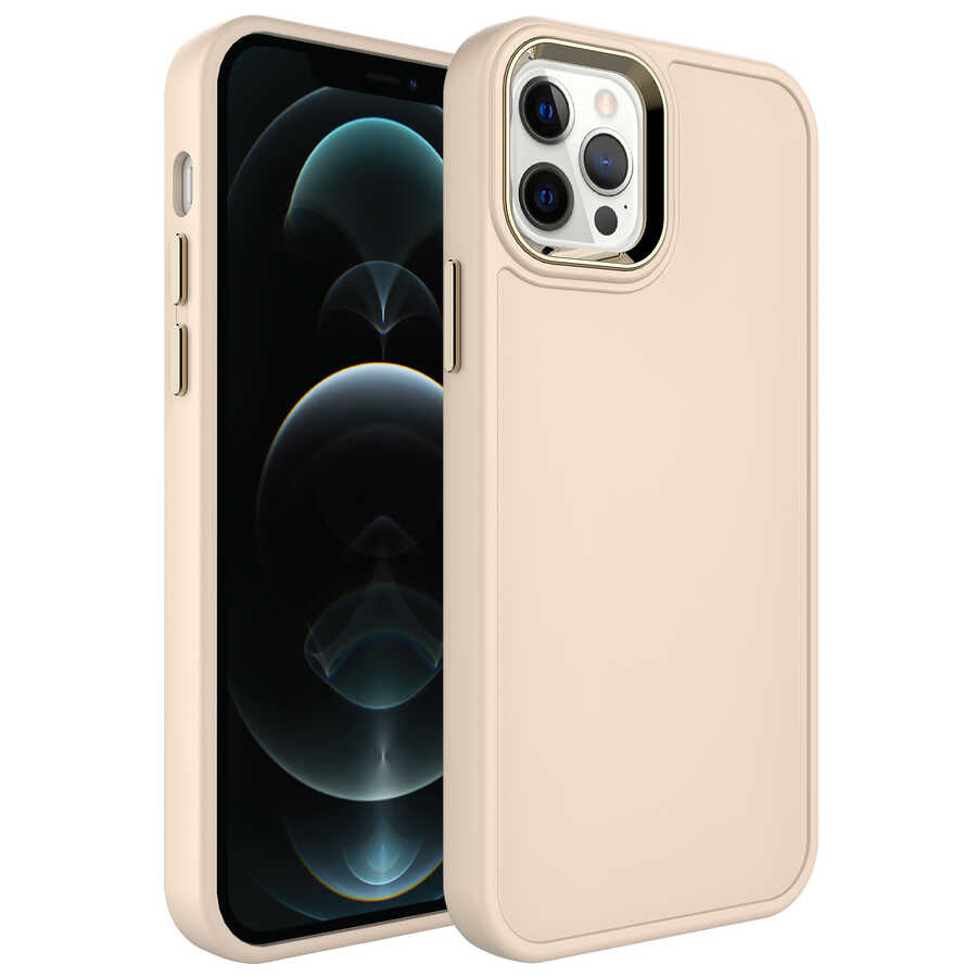 Apple iPhone 12 Pro Max Uyumlu Kılıf Metal Çerçeve ve Buton Tasarımlı Sert Zore Botox Kapak