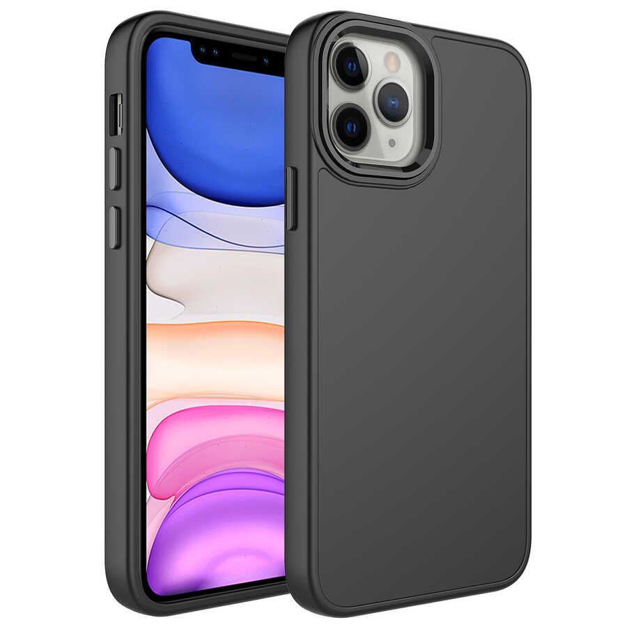 Apple iPhone 12 Pro Max Uyumlu Kılıf Metal Çerçeve ve Buton Tasarımlı Silikon Zore Luna Kapak
