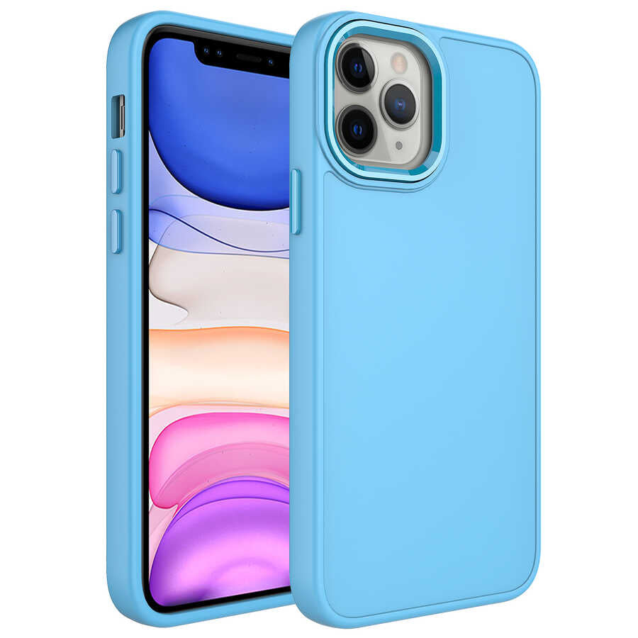 Apple iPhone 12 Pro Max Uyumlu Kılıf Metal Çerçeve ve Buton Tasarımlı Silikon Zore Luna Kapak