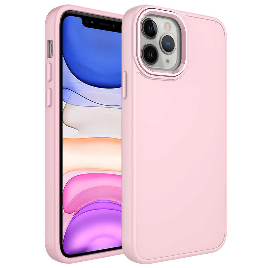 Apple iPhone 12 Pro Max Uyumlu Kılıf Metal Çerçeve ve Buton Tasarımlı Silikon Zore Luna Kapak