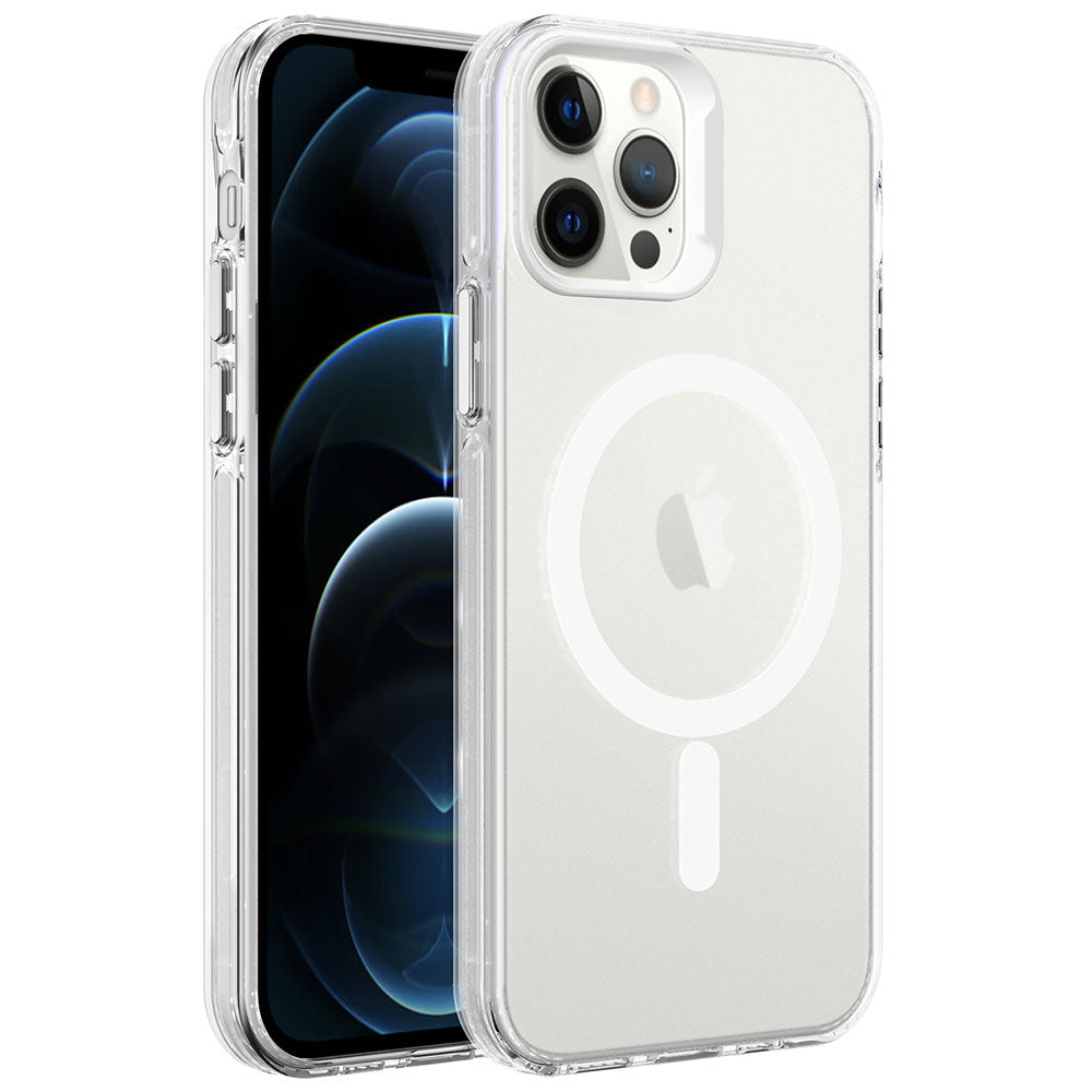 Apple iPhone 12 Pro Max Uyumlu Kılıf Zore M-safe Şarj Özellikli Buzlu Transparan C-Pro Sert Kapak