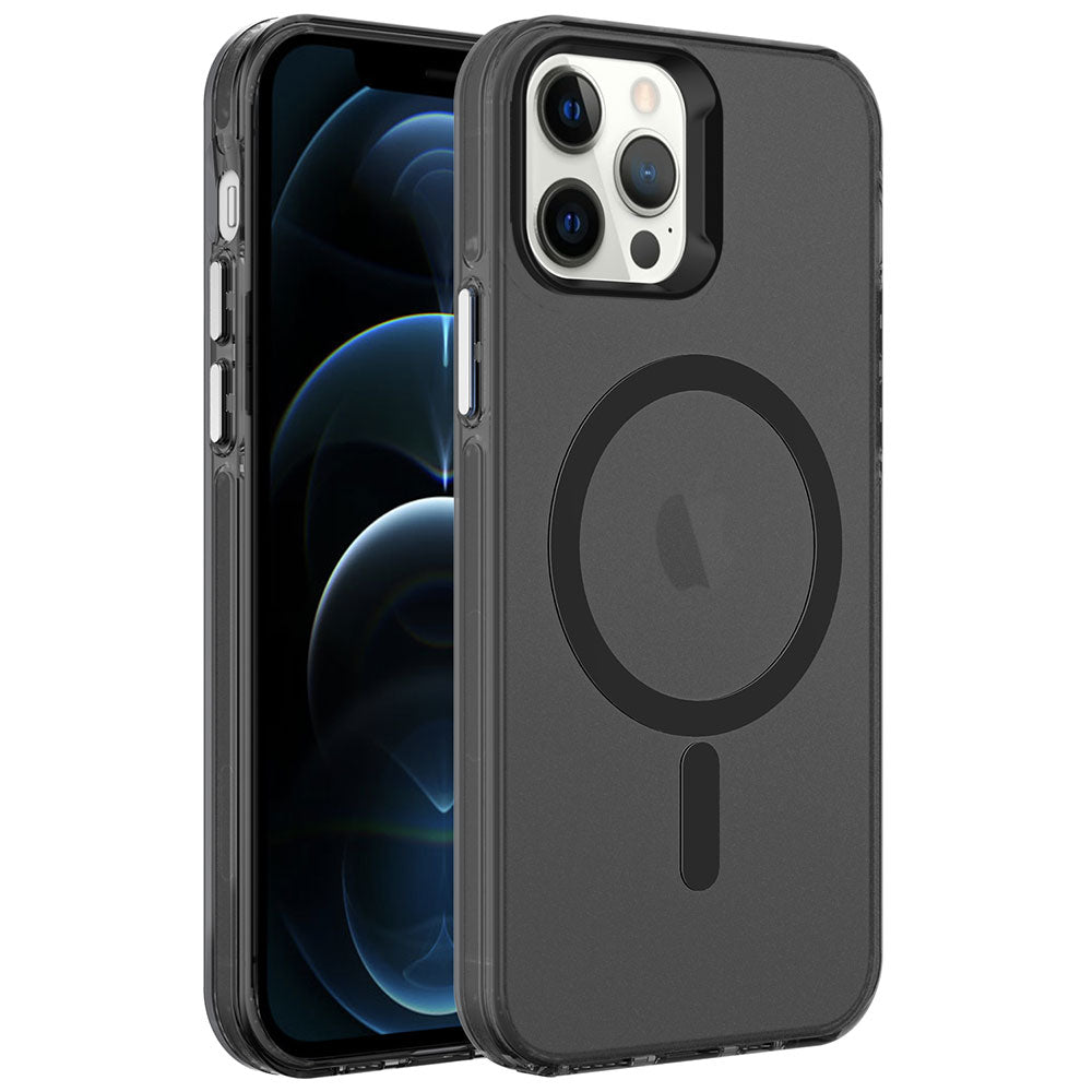Apple iPhone 12 Pro Max Uyumlu Kılıf Zore M-safe Şarj Özellikli Buzlu Transparan C-Pro Sert Kapak