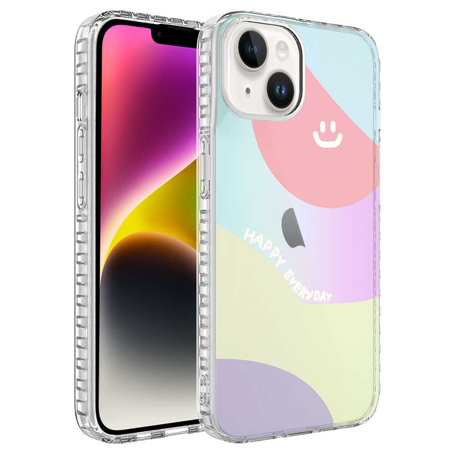 Apple iPhone 13 Uyumlu Kılıf Airbag Kenarlı Renkli Desenli Silikon Zore Elegans Kapak