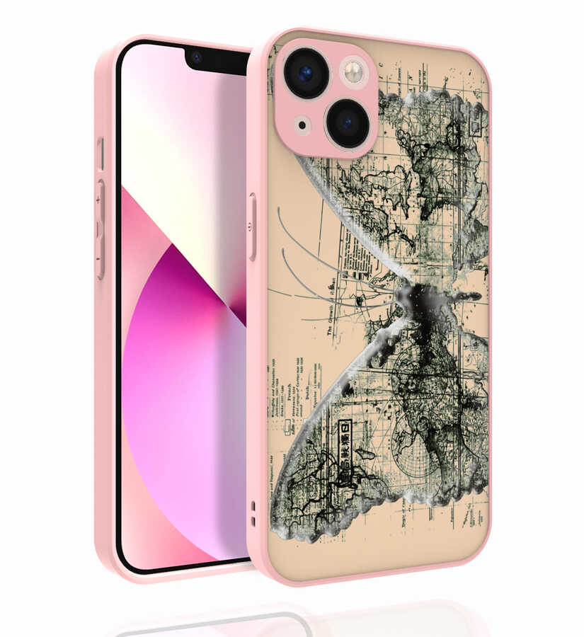Apple iPhone 13 Uyumlu Kılıf Desenli Kamera Korumalı Parlak Zore Nora Kapak