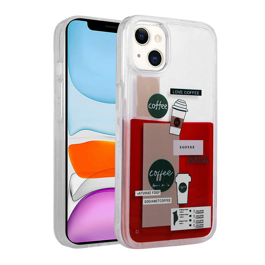 Apple iPhone 13 Uyumlu Kılıf Desenli Sıvılı Zore Drink Silikon Kapak