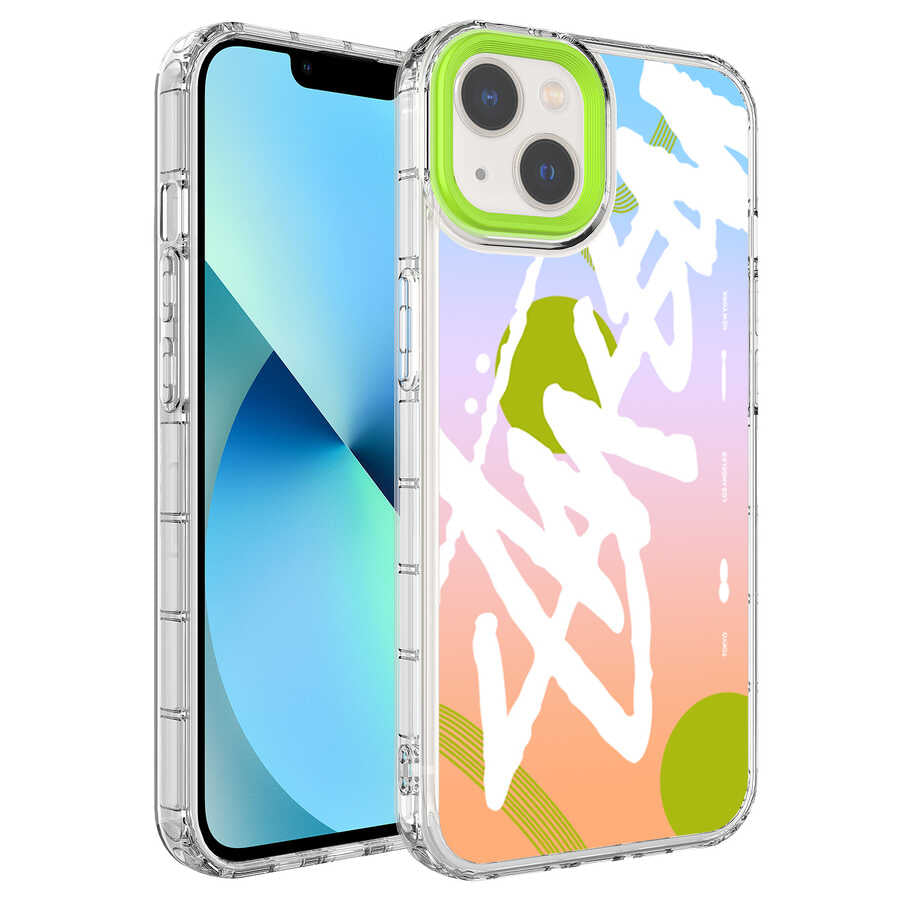 Apple iPhone 13 Uyumlu Kılıf Kamera Korumalı Renkli Desenli Sert Silikon Zore Korn Kapak