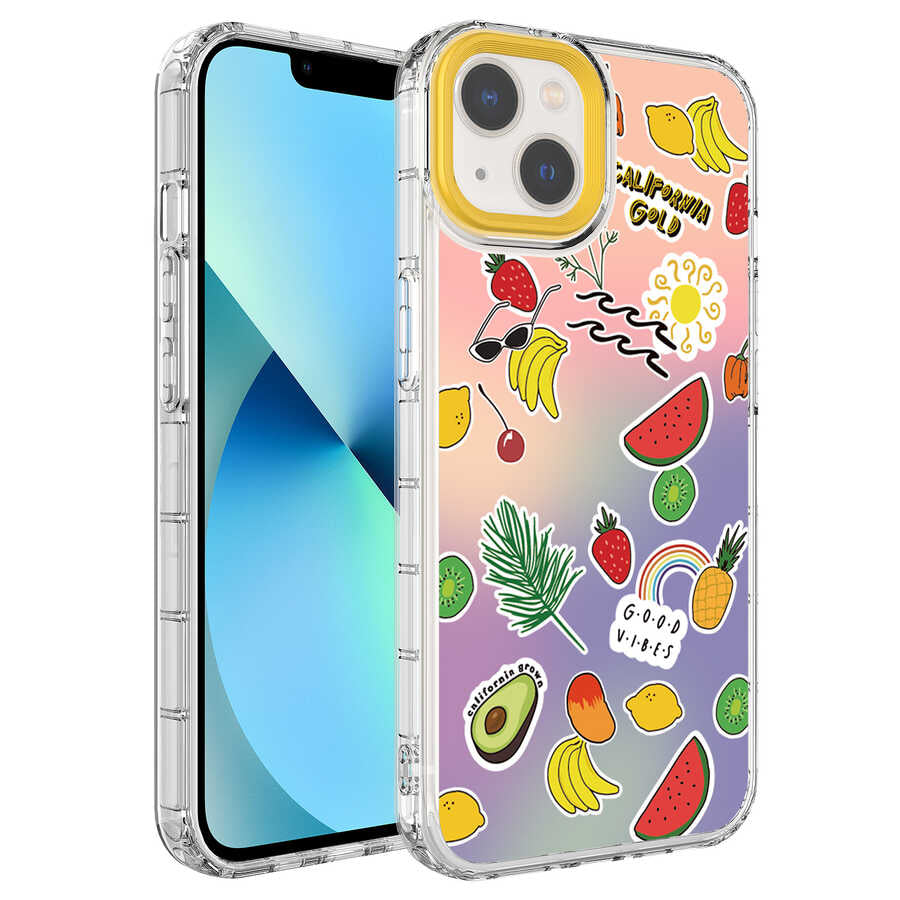 Apple iPhone 13 Uyumlu Kılıf Kamera Korumalı Renkli Desenli Sert Silikon Zore Korn Kapak