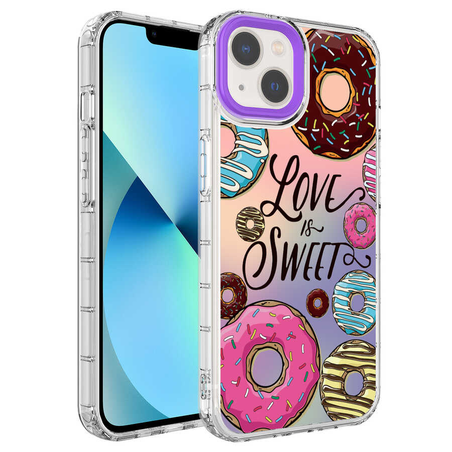 Apple iPhone 13 Uyumlu Kılıf Kamera Korumalı Renkli Desenli Sert Silikon Zore Korn Kapak