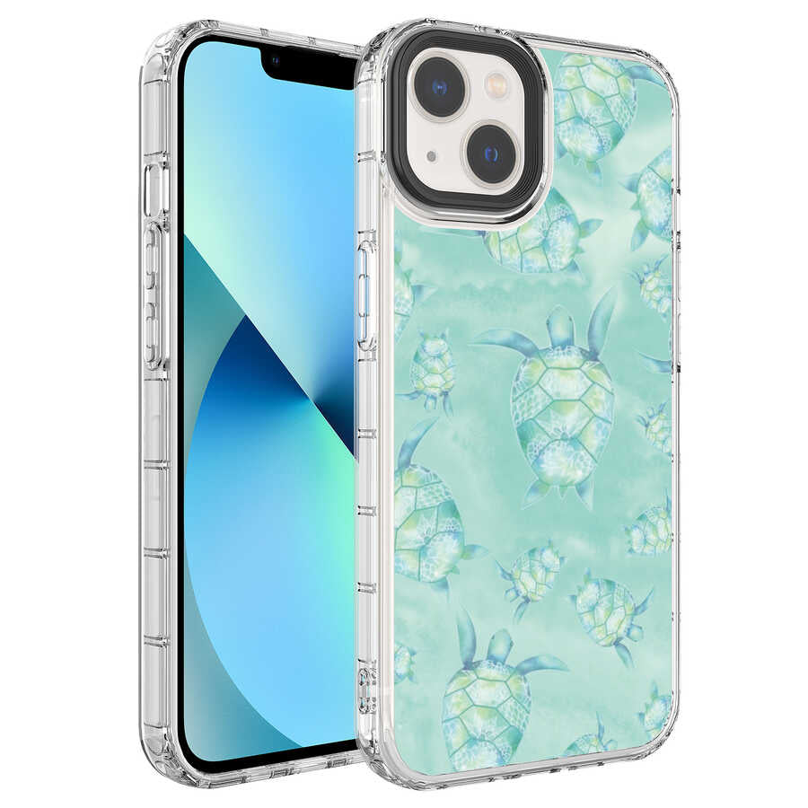 Apple iPhone 13 Uyumlu Kılıf Kamera Korumalı Renkli Desenli Sert Silikon Zore Korn Kapak