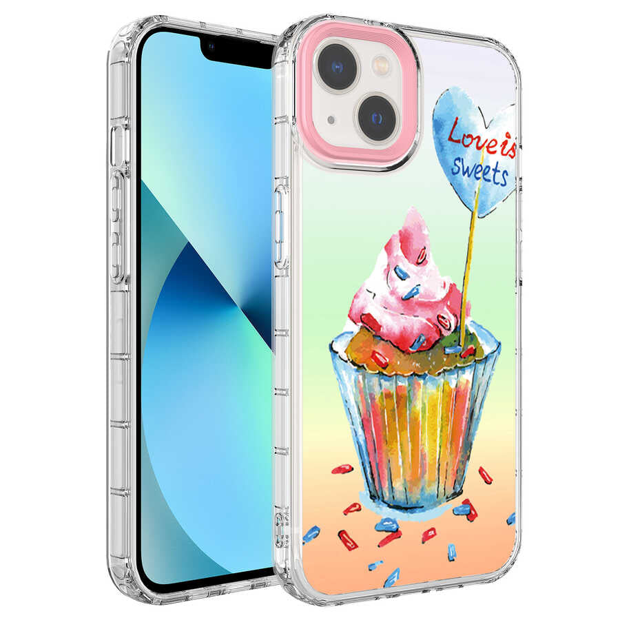 Apple iPhone 13 Uyumlu Kılıf Kamera Korumalı Renkli Desenli Sert Silikon Zore Korn Kapak
