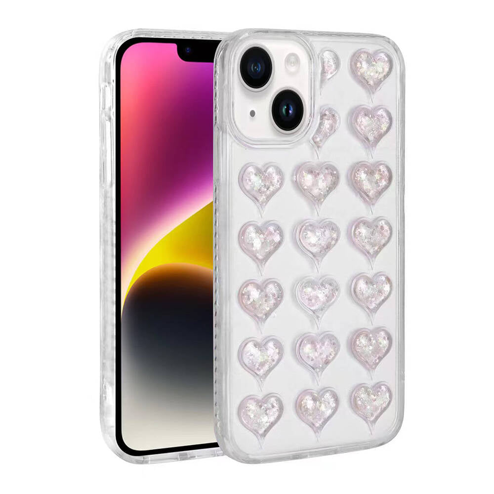 Apple iPhone 13 Uyumlu KılıfKamera Korumalı Renkli Kalp Desenli Transparan Zore Kalp Kapak