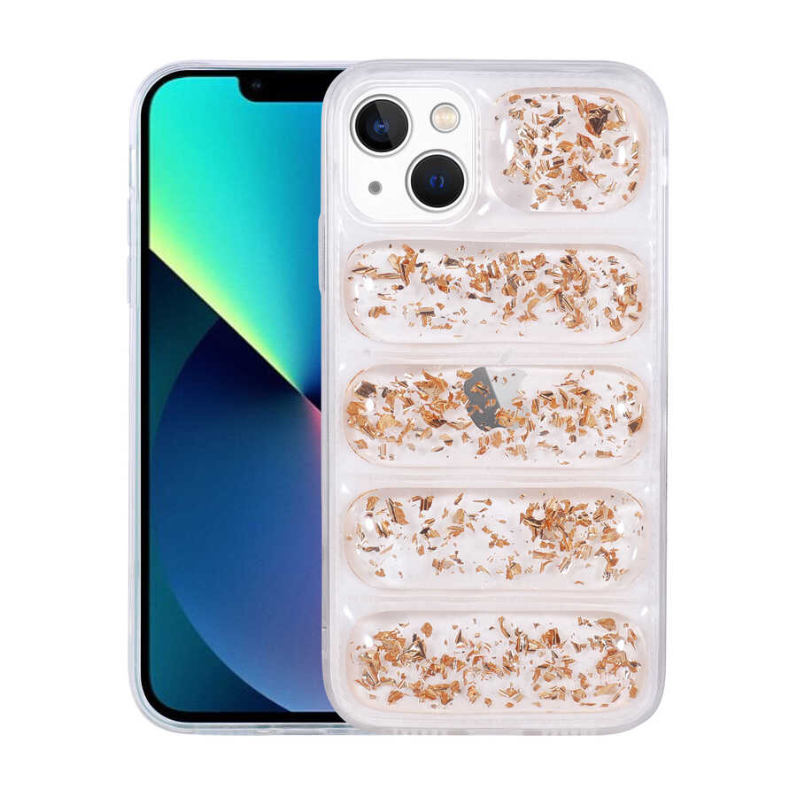 Apple iPhone 13 Uyumlu Kılıf Kamera Korumalı Simli Airbag'li Zore Dalga Kapak