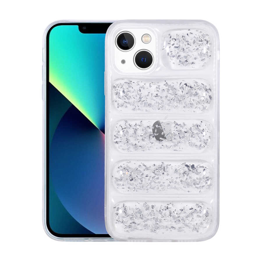 Apple iPhone 13 Uyumlu Kılıf Kamera Korumalı Simli Airbag'li Zore Dalga Kapak