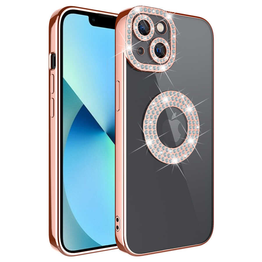 Apple iPhone 13 Uyumlu Kılıf Kamera Korumalı Taş Süslemeli Arkası Şeffaf Zore Asya Kapak