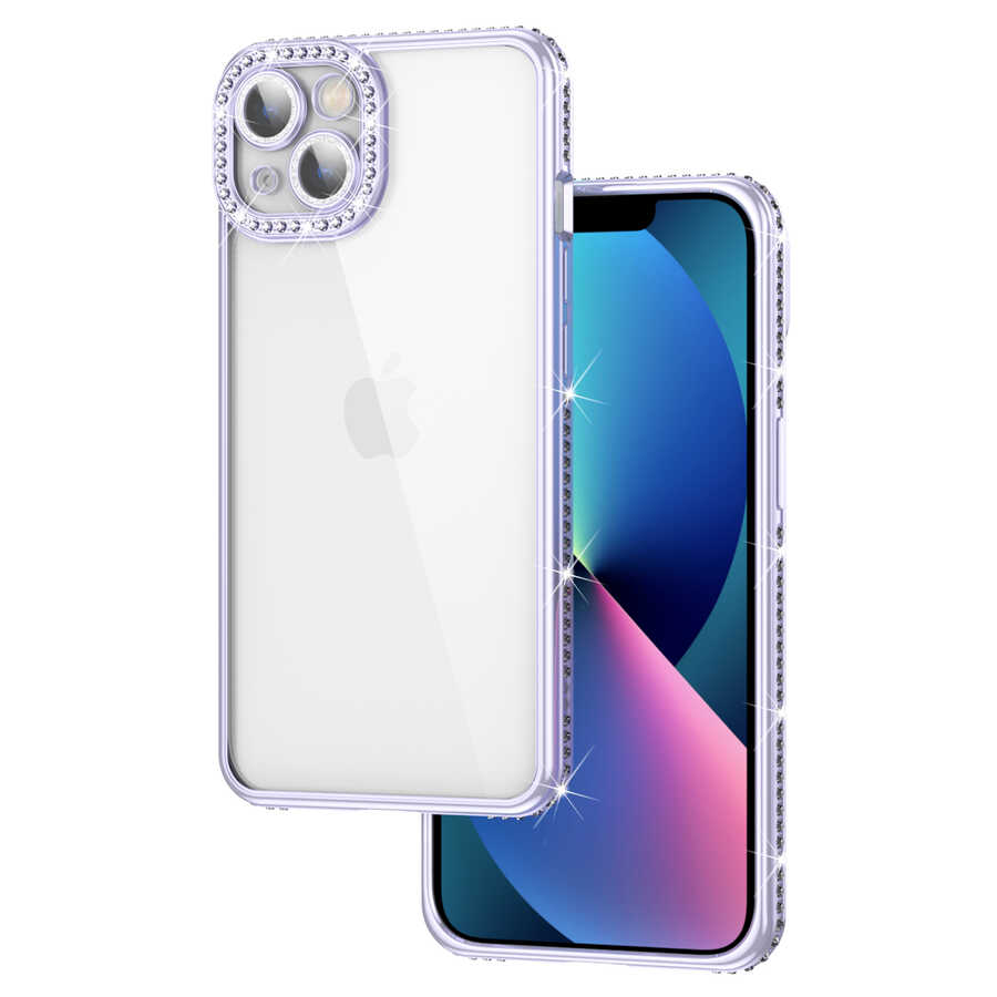Apple iPhone 13 Uyumlu Kılıf Kamera Korumalı Taşlı Zore Mina Kapak
