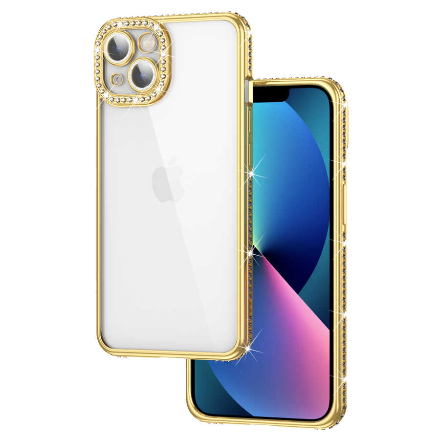 Apple iPhone 13 Uyumlu Kılıf Kamera Korumalı Taşlı Zore Mina Kapak