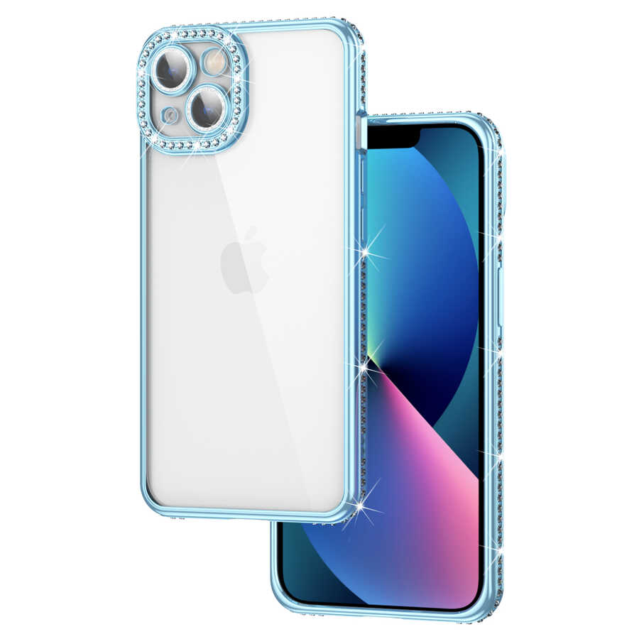 Apple iPhone 13 Uyumlu Kılıf Kamera Korumalı Taşlı Zore Mina Kapak