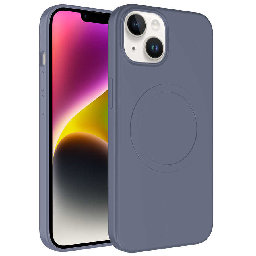 Apple iPhone 13 Uyumlu Kılıf M-safe Wireless Şarj Özellikli Pastel Renk Silikon Zore Plas Kapak