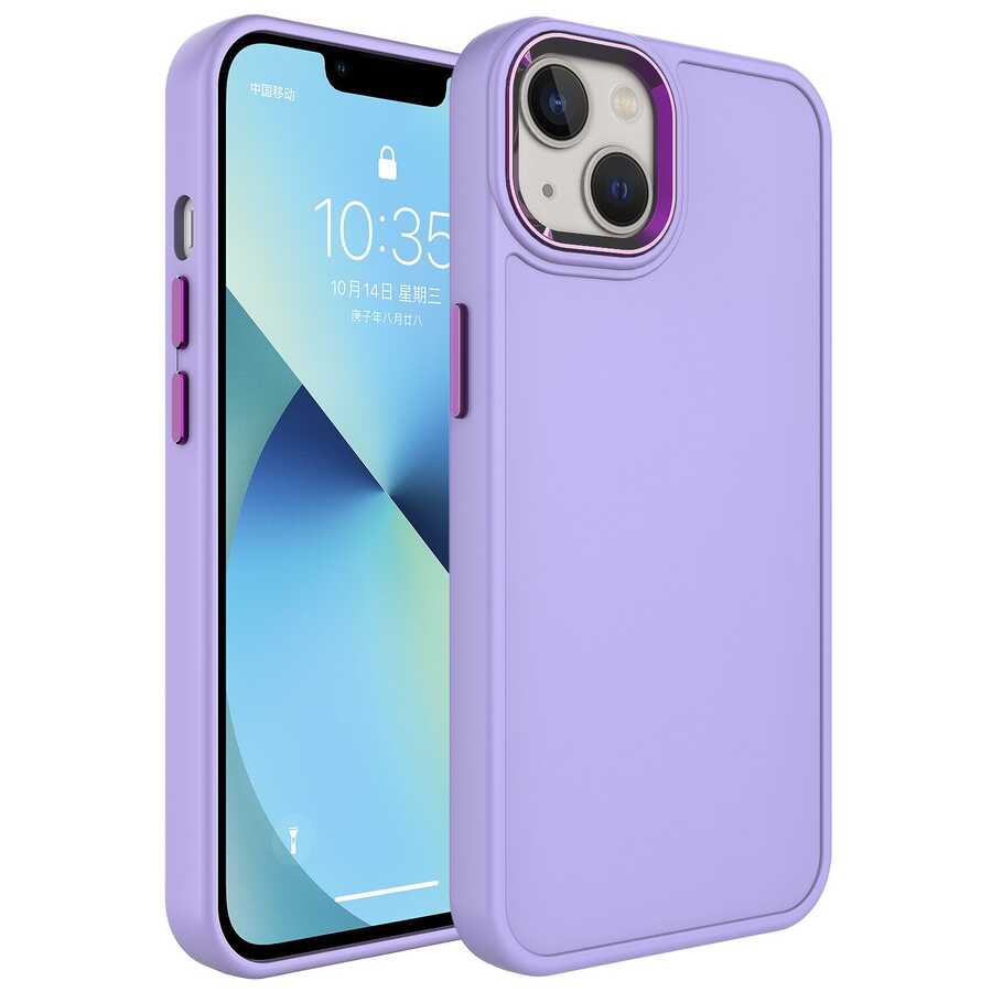 Apple iPhone 13 Uyumlu Kılıf Metal Çerçeve ve Buton Tasarımlı Sert Zore Botox Kapak