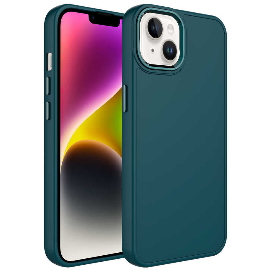 Apple iPhone 13 Uyumlu Kılıf Metal Çerçeve ve Buton Tasarımlı Silikon Zore Luna Kapak