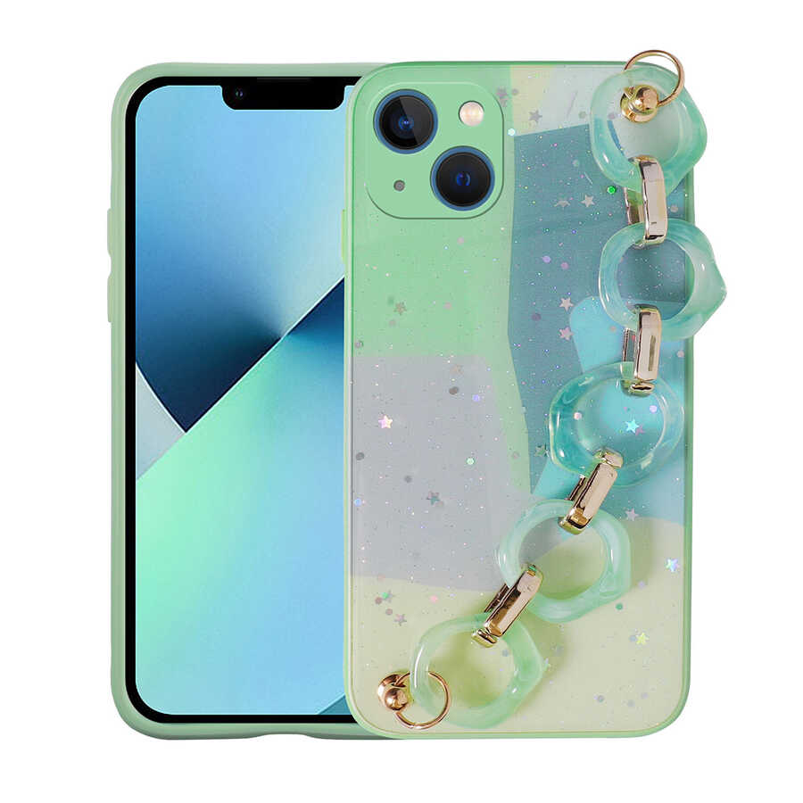 Apple iPhone 13 Uyumlu Kılıf Simli Desenli El Askılı Tutacaklı Zore Elsa Silikon Kapak