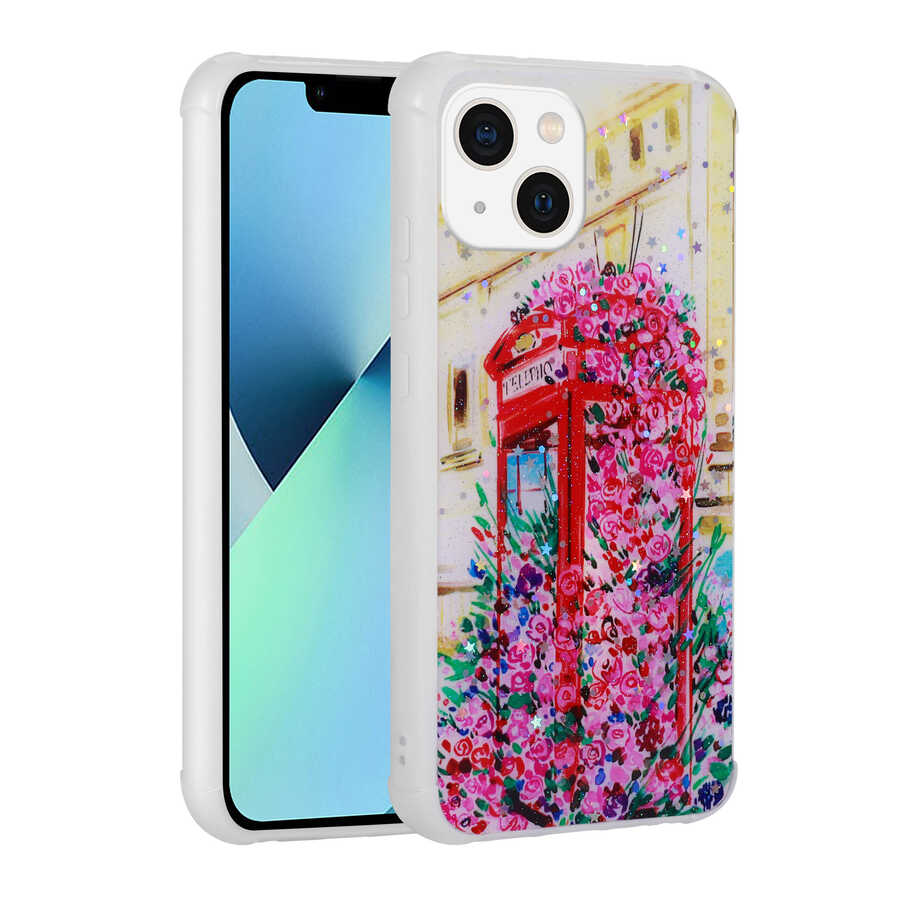 Apple iPhone 13 Uyumlu Kılıf Simli Desenli Kamera Korumalı Parlak Zore Popy Kapak