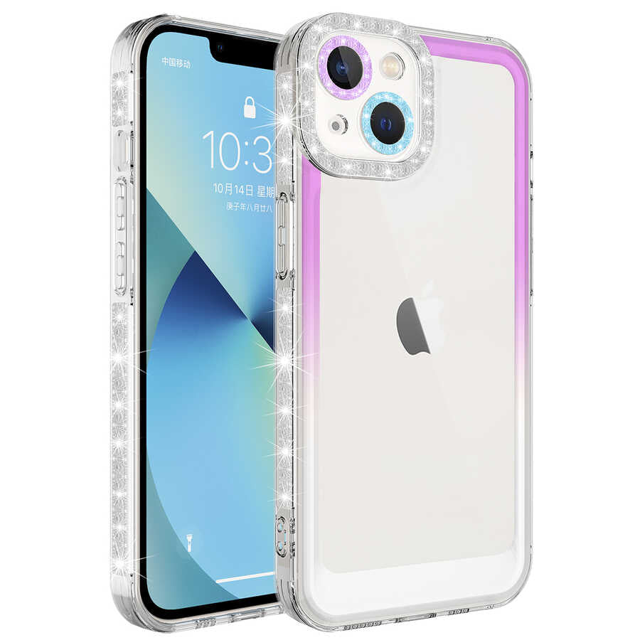 Apple iPhone 13 Uyumlu Kılıf Simli ve Renk Geçiş Tasarımlı Lens Korumalı Zore Park Kapak