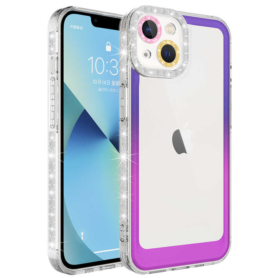Apple iPhone 13 Uyumlu Kılıf Simli ve Renk Geçiş Tasarımlı Lens Korumalı Zore Park Kapak
