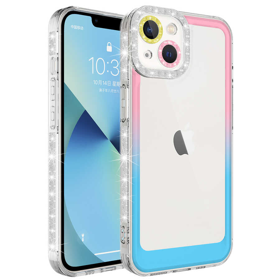 Apple iPhone 13 Uyumlu Kılıf Simli ve Renk Geçiş Tasarımlı Lens Korumalı Zore Park Kapak