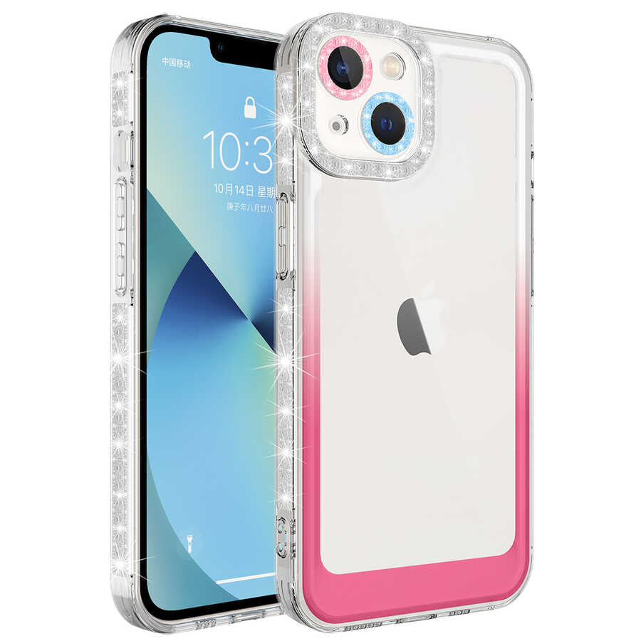 Apple iPhone 13 Uyumlu Kılıf Simli ve Renk Geçiş Tasarımlı Lens Korumalı Zore Park Kapak
