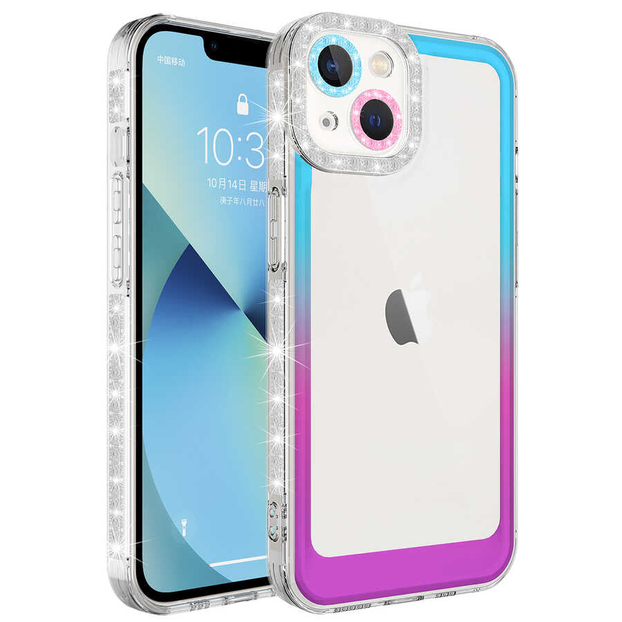 Apple iPhone 13 Uyumlu Kılıf Simli ve Renk Geçiş Tasarımlı Lens Korumalı Zore Park Kapak
